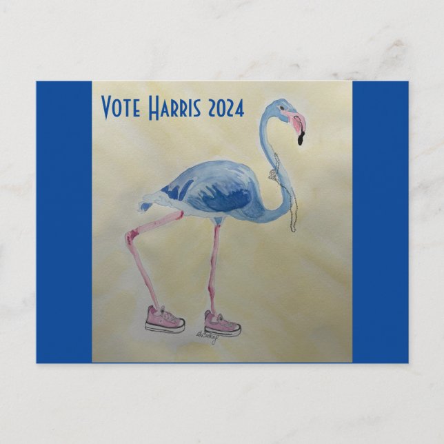 Cartão Postal Vote Harris 2024 Blue FLAmingo com Cartão-Postal d (Frente)