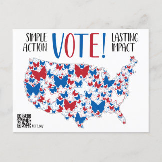 Cartão Postal Vote! Lasting Impact, Red White Blue Butterflies