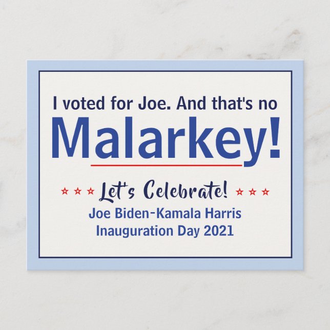 Cartão Postal Votei pelo Joe Que Não é Malarkey Pro-Biden (Frente)