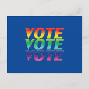 Cartão Postal "Voto votaço" orgulho lgbtq lgbt arco-íris azul
