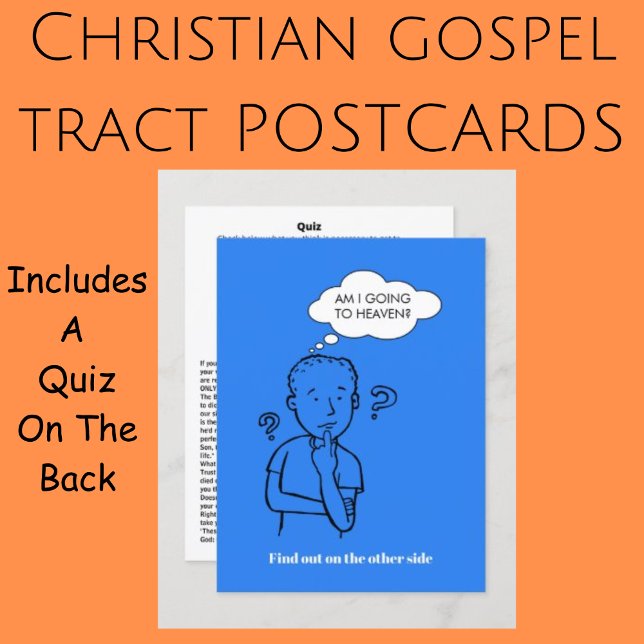 Cartão Postal Vou Ao Teste Do Céu? (Christian Gospel Tract Postcards For Soul Winning Evangelism. Bold Blue Design.)