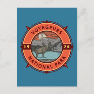Cartão Postal Voyageurs National Park Moose Retro Compass Emblem