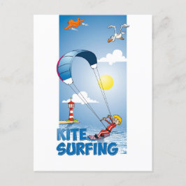Cartão Postal Vrolijke illustratie van een kite surfer
