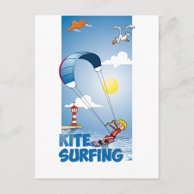 Cartão Postal Vrolijke illustratie van een kite surfer (Frente)