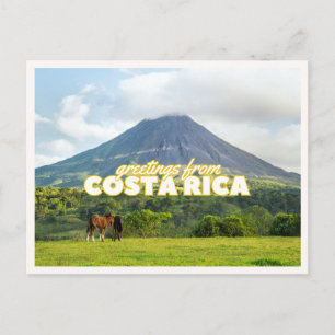 Cartão Postal Vulcão da Costa Rica & Cavalos Saudação Vintage Re