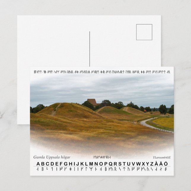 Cartão Postal Vykort — Kungshögarna + runalfabetet (Frente/Verso)