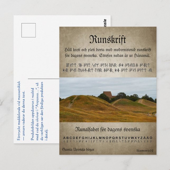 Cartão Postal Vykort — Runskrift (Frente/Verso)