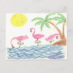 Cartão Postal Wading Flamingos