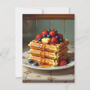 Cartão Postal Waffles com Morangos e Airelas Blueberry