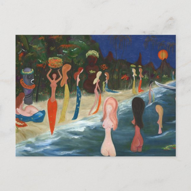 Cartão Postal Wahine e Tiki por Marguerite Blasingame (Frente)