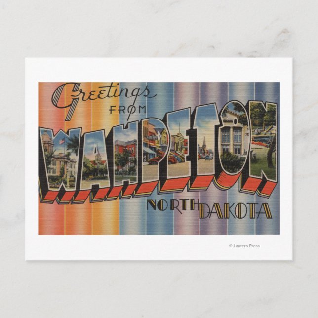Cartão Postal Wahpeton, Dakota do Norte - Cenas em Larga Letra (Frente)