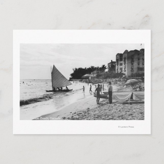 Cartão Postal Waikiki Beach e Boats Honolulu (Frente)