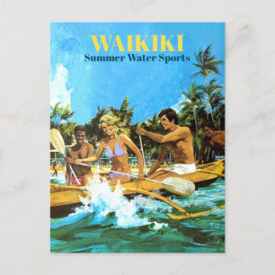 Cartão Postal Waikiki, Summer Water Sports, Viagens vintage