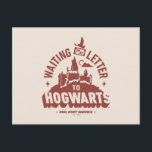 Cartão Postal Waiting for my Letter to HOGWARTS™<br><div class="desc">Still waiting on your owl? This charming “Waiting on My Letter to Hogwarts™” design perfectly captures the hopeful anticipation of every aspiring witch or wizard. Featuring a vintage-inspired Hogwarts silhouette, a soaring owl delivering a letter, and classic “Owl Post Service” typography, this design blends nostalgia with wizarding whimsy. It’s a...</div>