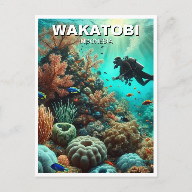 Cartão Postal Wakatobi Indonesia Scuba Diver (Frente)