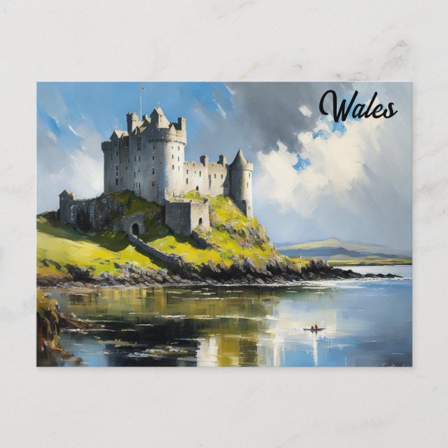 Cartão Postal Wales Welsh Castle Watercolor Viagem (Frente)