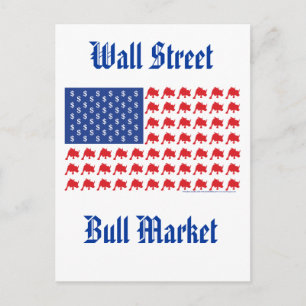 Cartão Postal Wall Street Bull Market American Flag
