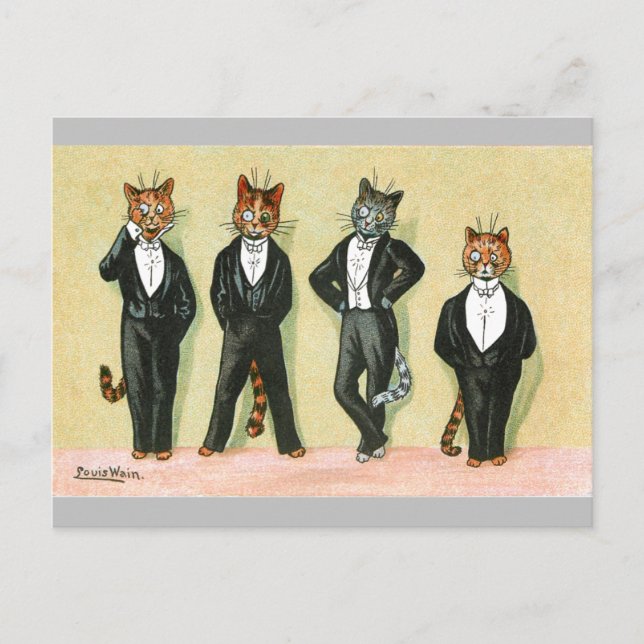 Cartão Postal Wallflower Boy Cats por Louis Wain (Frente)