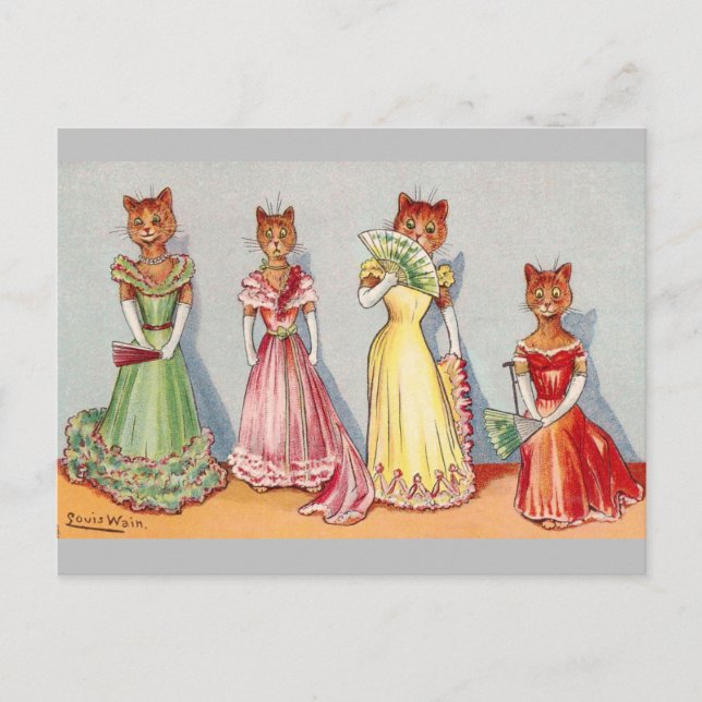 Cartão Postal Wallflower Cats por Louis Wain (Frente)