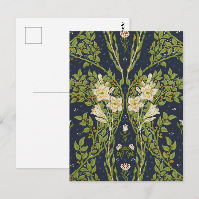 Cartão Postal Walter Crane Berried Branches com Lírios Brancos (Frente/Verso)