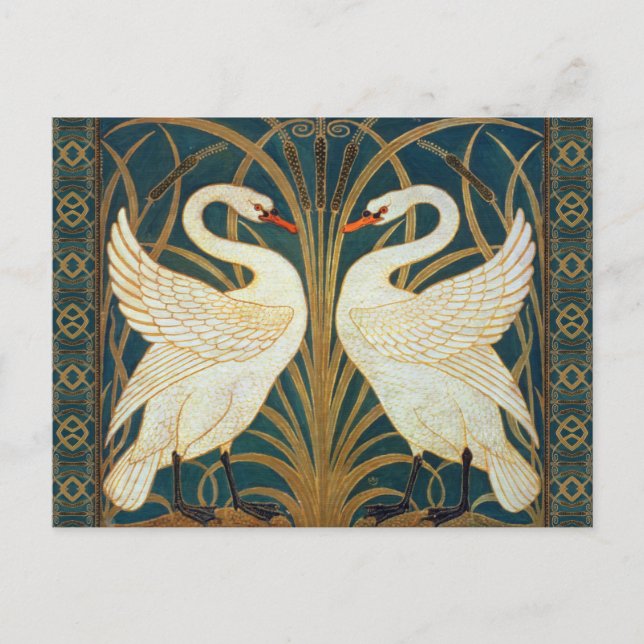 Cartão Postal Walter Crane Swan, Rush E Iris Art Nouveau (Frente)