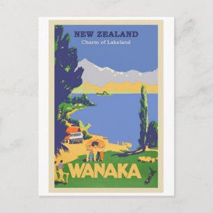Cartão Postal Wanaka, Poster de Viagens vintage da Nova Zelândi