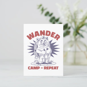 Cartão Postal Wander Camp Repeat – Camper de Gato Vintage