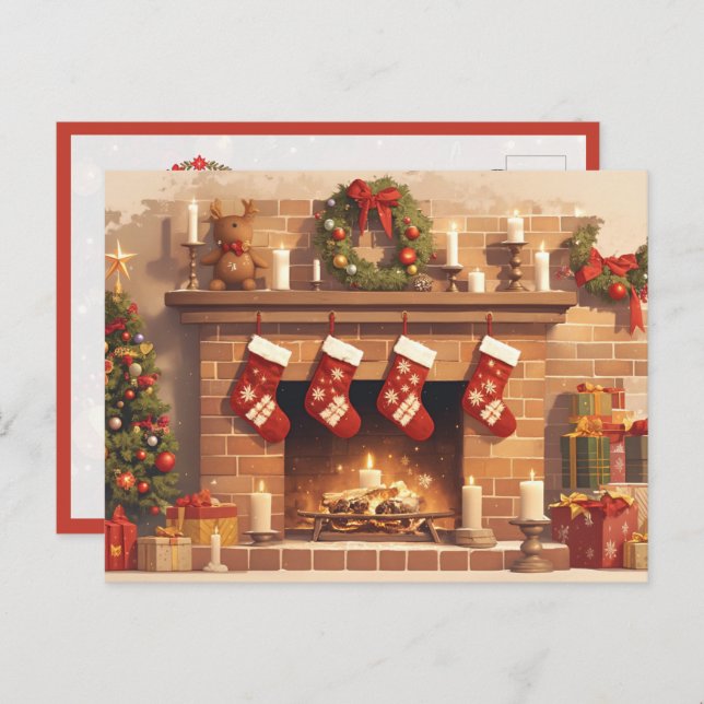 Cartão Postal Warm Christmas Fireplace Scene (Frente/Verso)