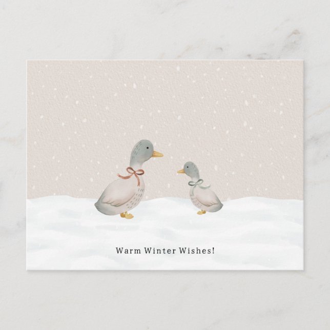 Cartão Postal Warm Winter Wishes Cute Ducks In The Snow Card (Frente)