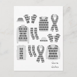 Cartão Postal Warm Wish Argyle Patterno Items Postcard - Cinzas
