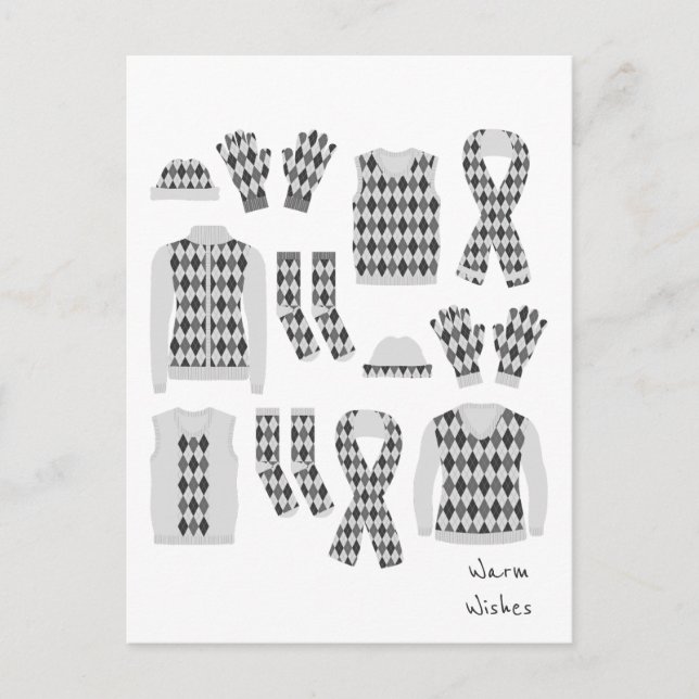 Cartão Postal Warm Wish Argyle Patterno Items Postcard - Cinzas (Frente)