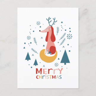 Cartão Postal  Warm wish Cute Dog Postcard in Christmas