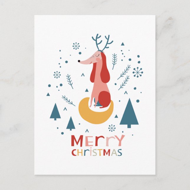 Cartão Postal  Warm wish Cute Dog Postcard in Christmas (Frente)