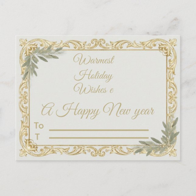 Cartão Postal Warmest Wishes Elegant Gold and Sage Holiday Postc (Frente)