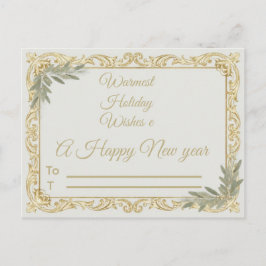 Cartão Postal Warmest Wishes Elegant Gold and Sage Holiday Postc