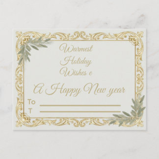 Cartão Postal Warmest Wishes Elegant Gold and Sage Holiday Postc