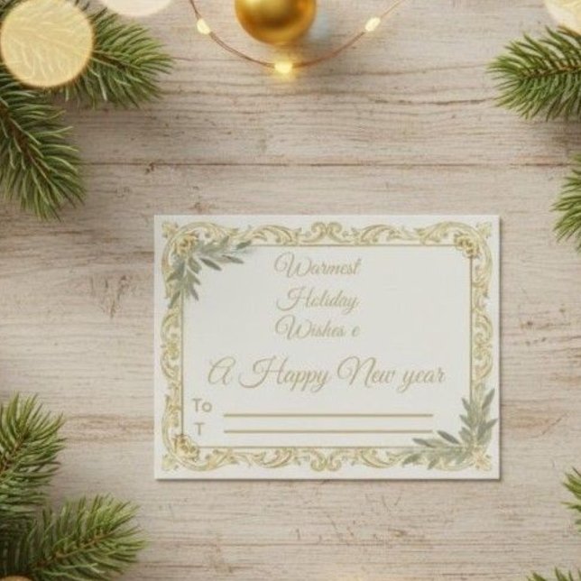 Cartão Postal Warmest Wishes Elegant Gold and Sage Holiday Postc (Criador carregado)