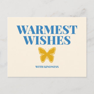 Cartão Postal Warmest Wishes with Kindness Typography Postcard