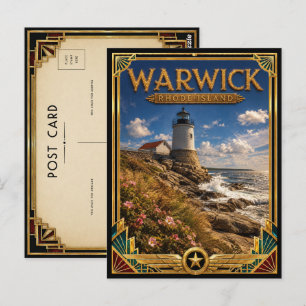 Cartão Postal Warwick Rhode Island Arte Deco Vintage Idade Doura