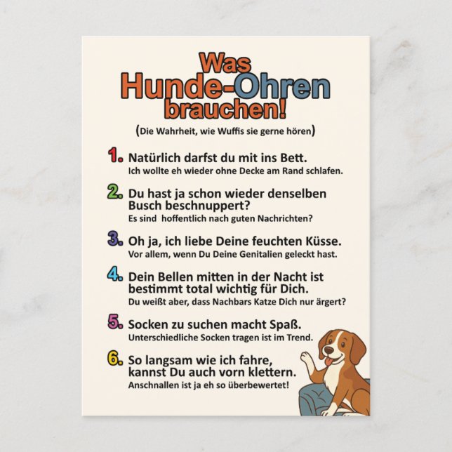 Cartão Postal "Was Hundeohren brauchen"-Postkarte (Frente)