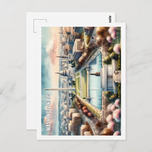 Cartão Postal Washington DC EUA Famoso Viagem Place aquarela (Frente/Verso)