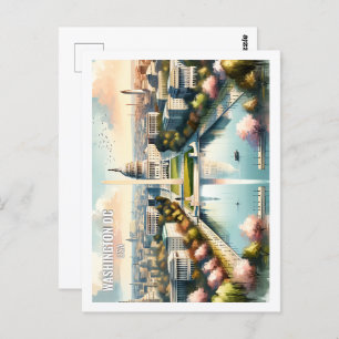 Cartão Postal Washington DC EUA Famoso Viagem Place aquarela