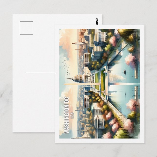 Cartão Postal Washington DC EUA Famoso Viagem Place aquarela (Frente/Verso)