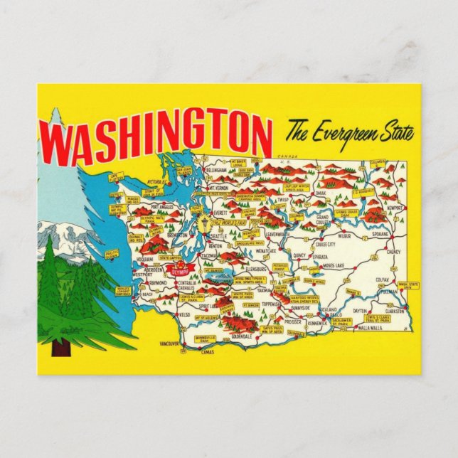 Cartão Postal Washington - O Estado Evergreen (Frente)