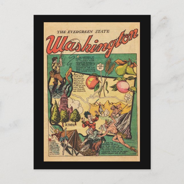 Cartão Postal Washington, o Estado Evergreen (Frente)