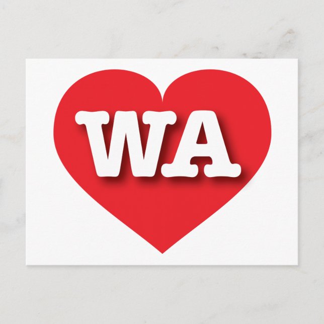Cartão Postal Washington Red Heart - Eu amo WA (Frente)