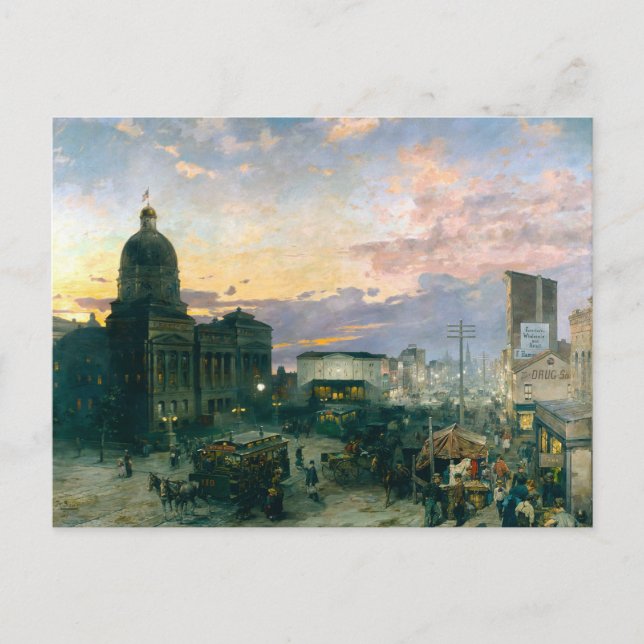 Cartão Postal Washington Street Indianapolis Indiana Painting (Frente)