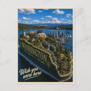 Cartão Postal Washington Wish You Were Here Série de Estados