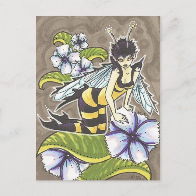 Cartão Postal Wasp Fairy Cartoon Fantasy Art Postcard Impressão (Frente)