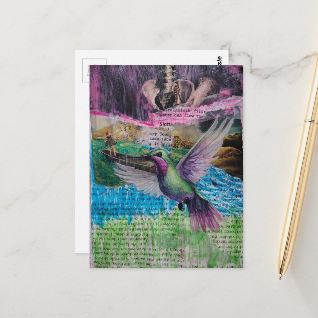 Cartão Postal Water Flow Through Abstract Mixed Media Collage (Frente/Verso In Situ)